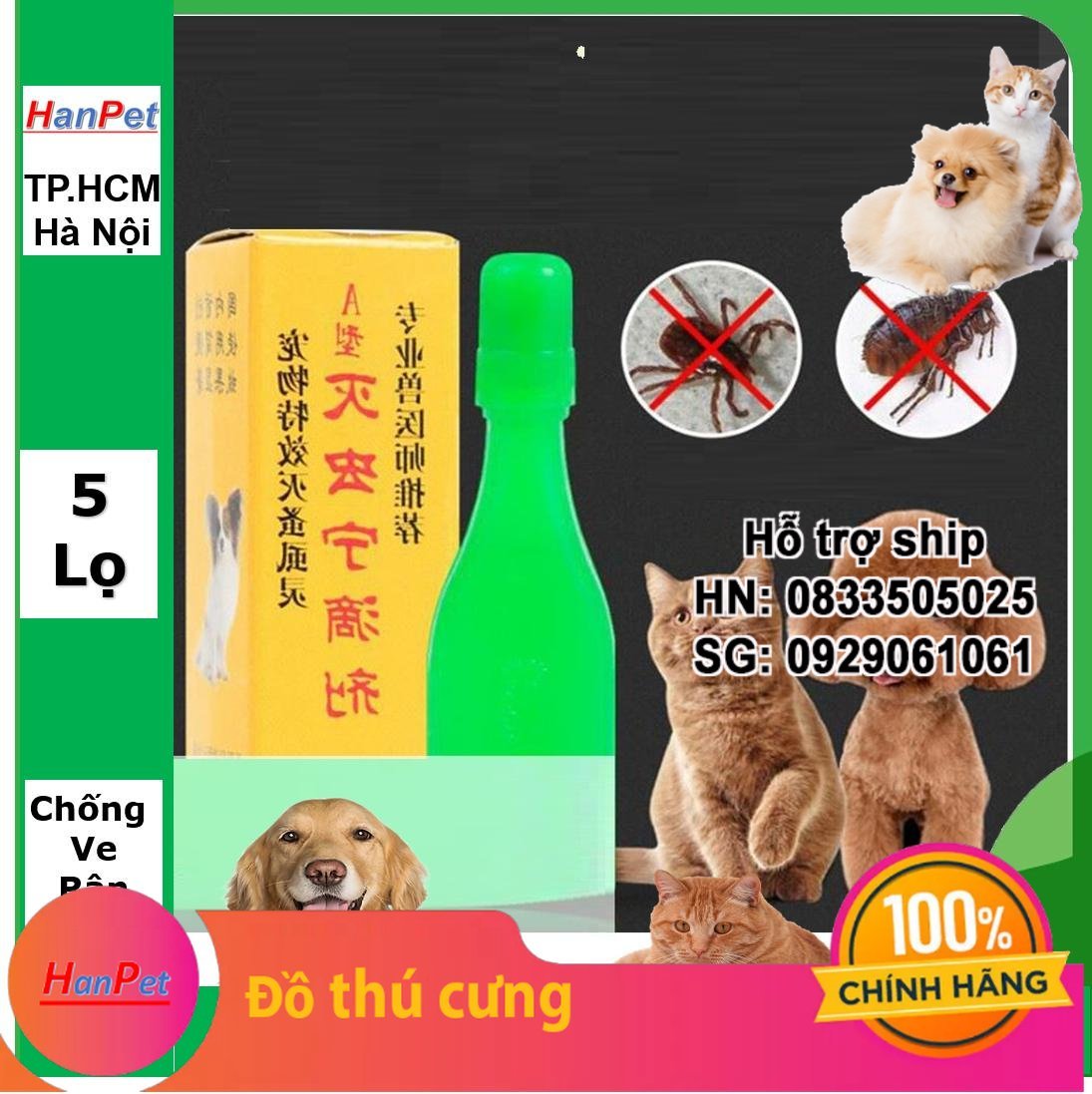 Hanpet - Combo 5 lọ mỗi lọ 2,5ml- Th uôc nhỏ gáy trị ve rận chó mèo (hongkong) nhỏ rận chó mèo