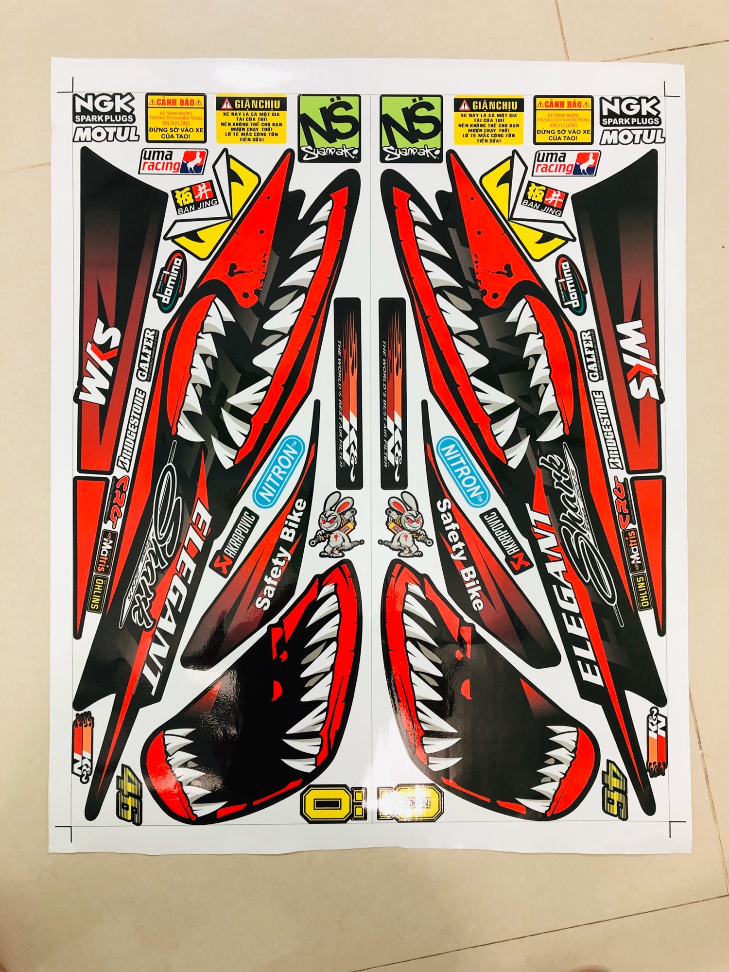 [ QUÍ KHÁCH VUI LÒNG MANG TEM RA TIỆM CHO THỢ DÁN] TEM RỜI dán xe elegant mẫu cá mập đỏ đen đời 2018