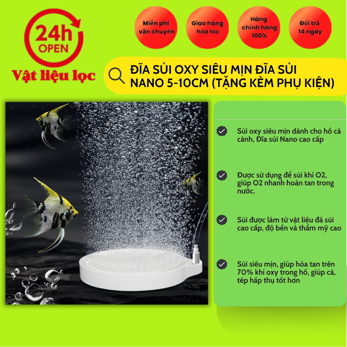 Đĩa sủi oxy siêu mịn đĩa sủi nano từ 5cm-20cm (tặng phụ kiện)