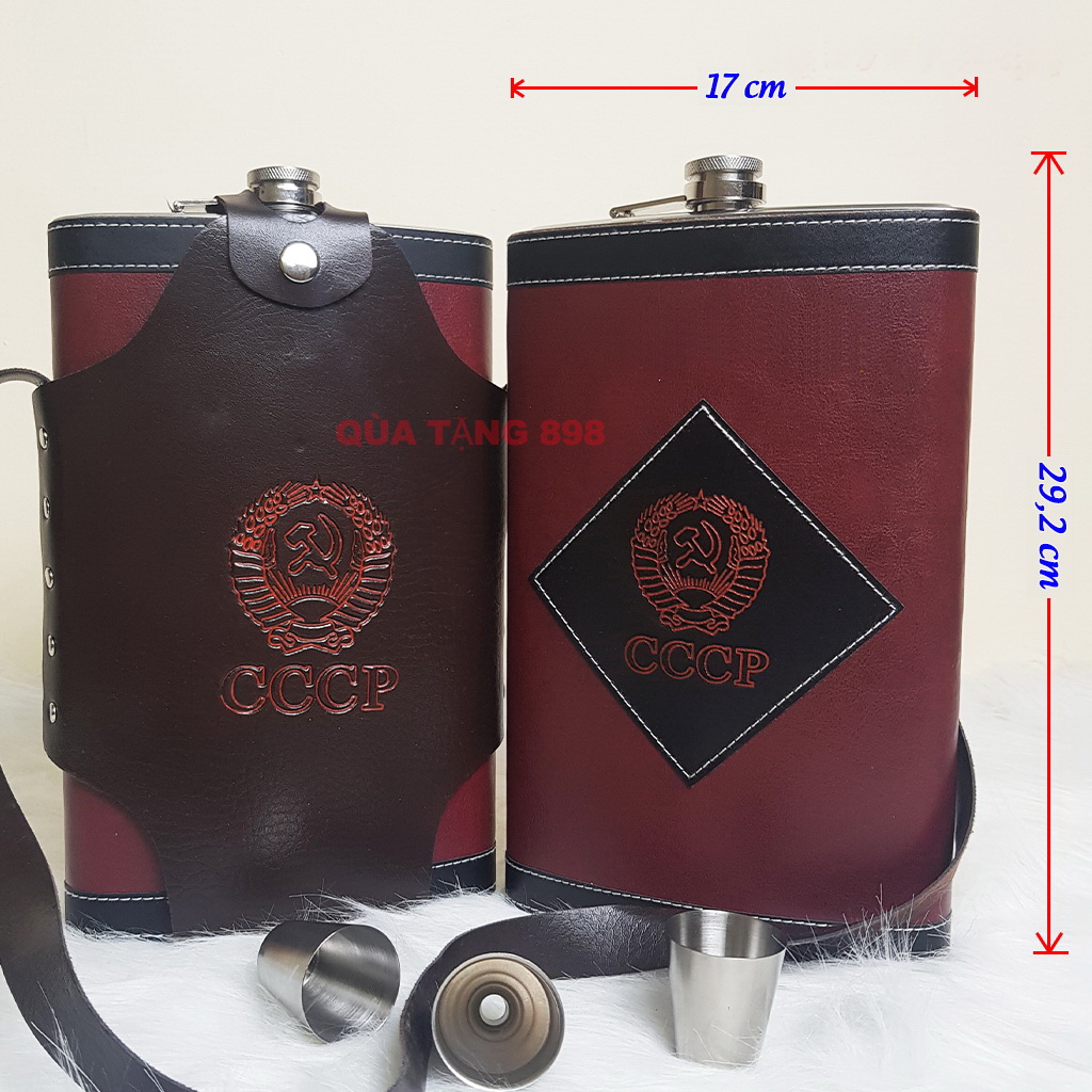 Bình inox đựng rươu bọc da đỏ 2 lít (64oz)
