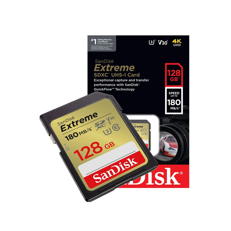 SanDisk Extreme V30 128GB Class 10 UHS-I U3 180 MB/s (gold) Nhat tin authorized store
