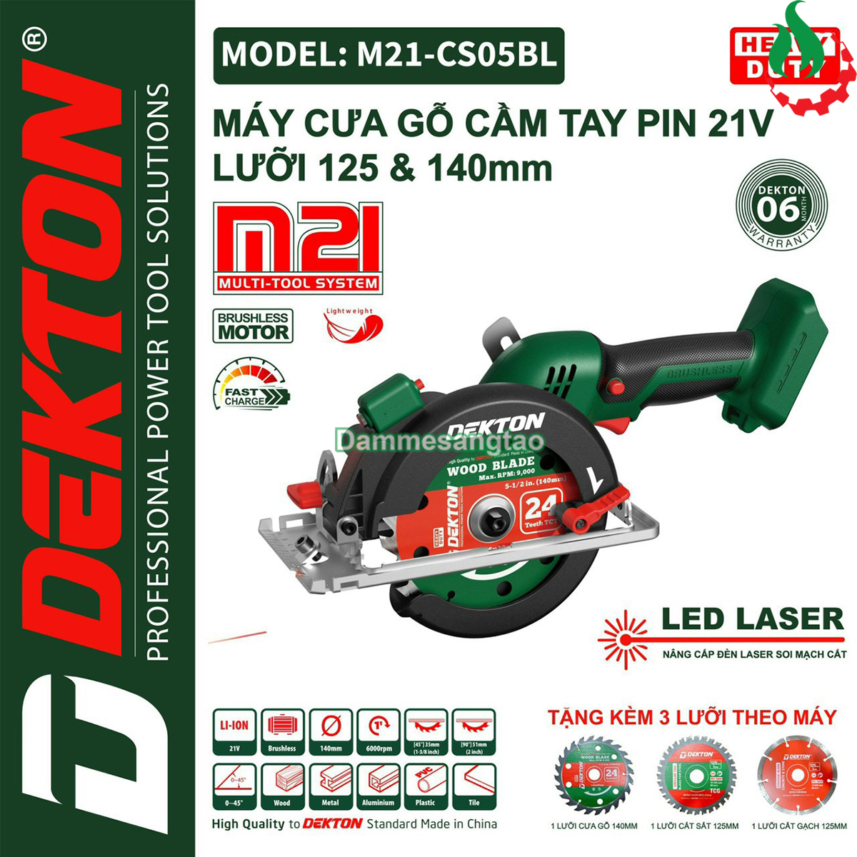 Máy cưa đĩa pin 21V Dekton M21-CS05BL (Laser soi mạch cắt)