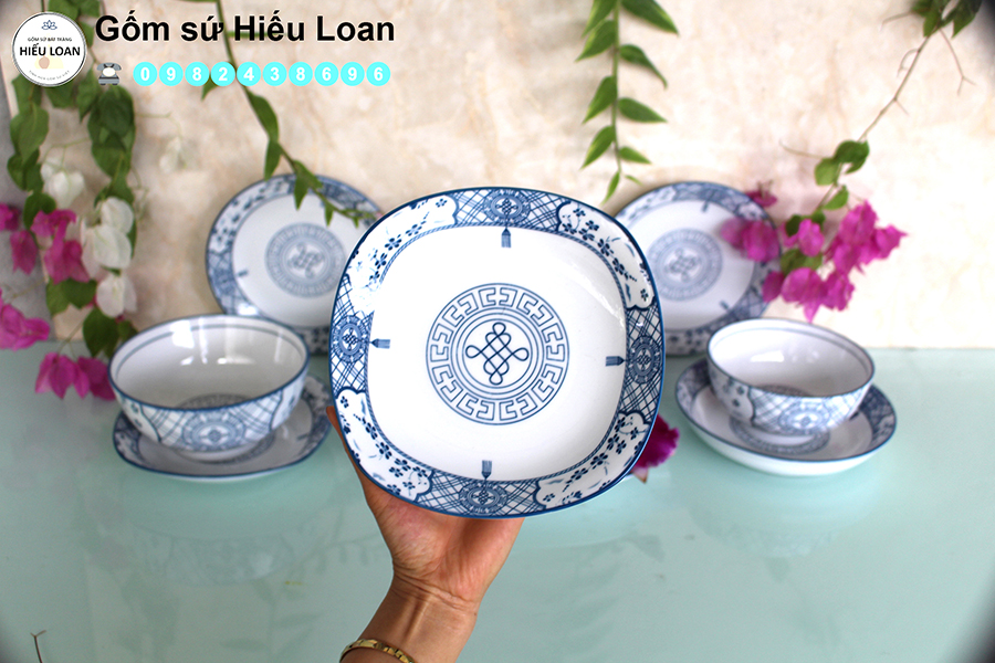 Bộ Bát Đĩa Sứ Bát Tràng Phúc Lộc thọ [13 MÓN ]