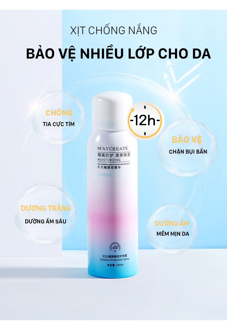 Chai xịt chống nắng Maycreate/BOM làm trắng da tức thì A1