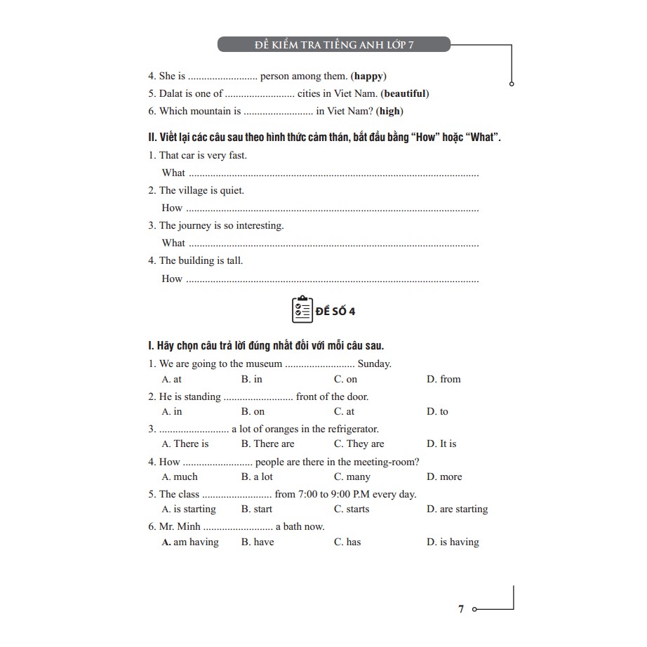 Sách - Đề Kiểm Tra Tiếng Anh Lớp 7 (Tái Bản 01)