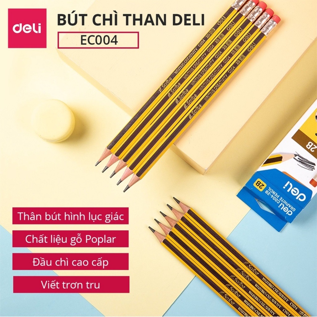 Bút chì 2B Deli Có kèm tẩy EC004-2B