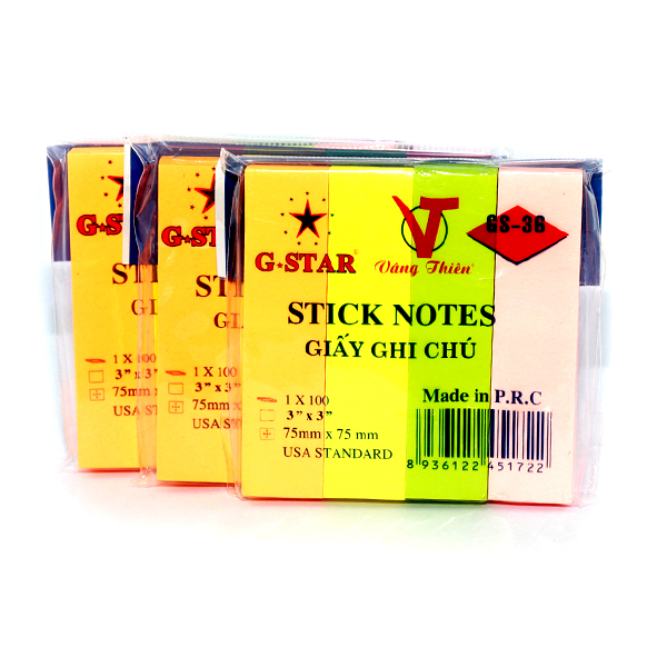 Combo 2 Xấp Giấy Note 3X3 4 Màu ( Giấy Ghi Chú ) Gstar ( 200 Tờ )