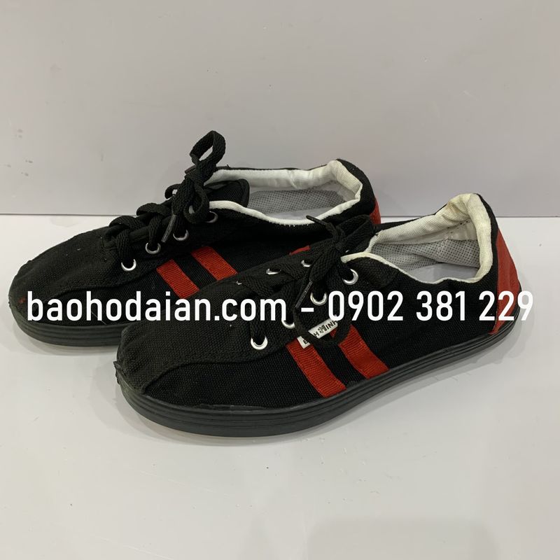 Giày bata vải đen sọc đỏ Bình Minh