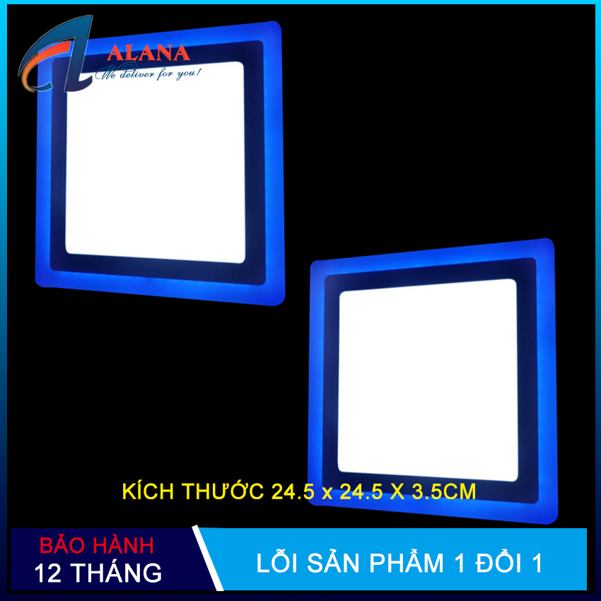 Bộ 2 Đèn ốp trần, đèn led ốp trần nổi 24w 2 màu 3 chế độ thiết kế vuông thay đổi ánh sáng theo mỗi lần bật tắt công tắc chính