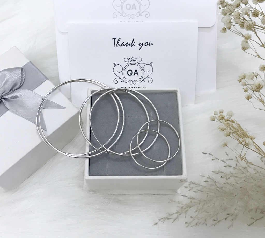Khuyên tai bạc 925 tròn bản to bông nữ big size chốt lẫy S925 HOOP QA SILVER Earrings EA170401