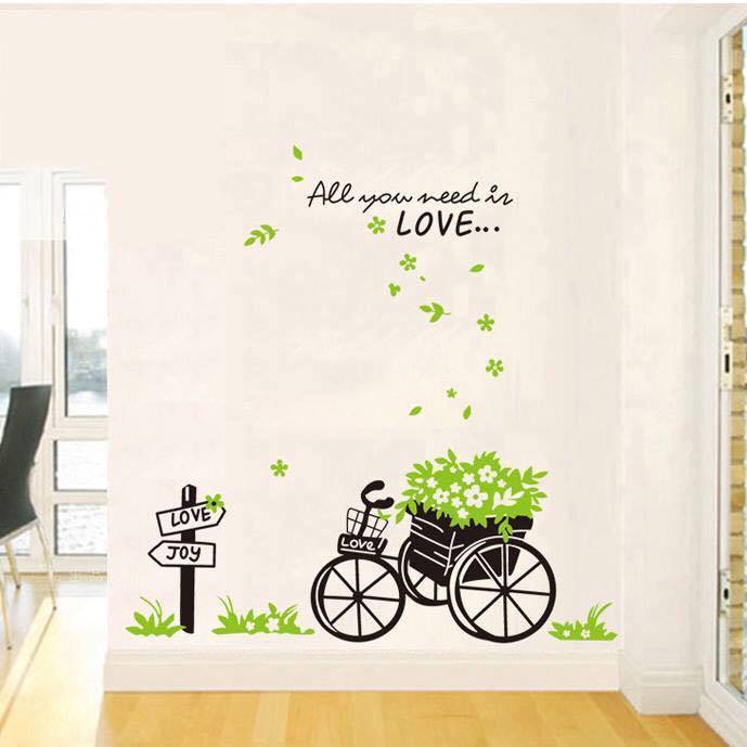 [HCM]DECAL DÁN TƯỜNG CỘT ĐÈN VÀ XE ĐẠP XANH