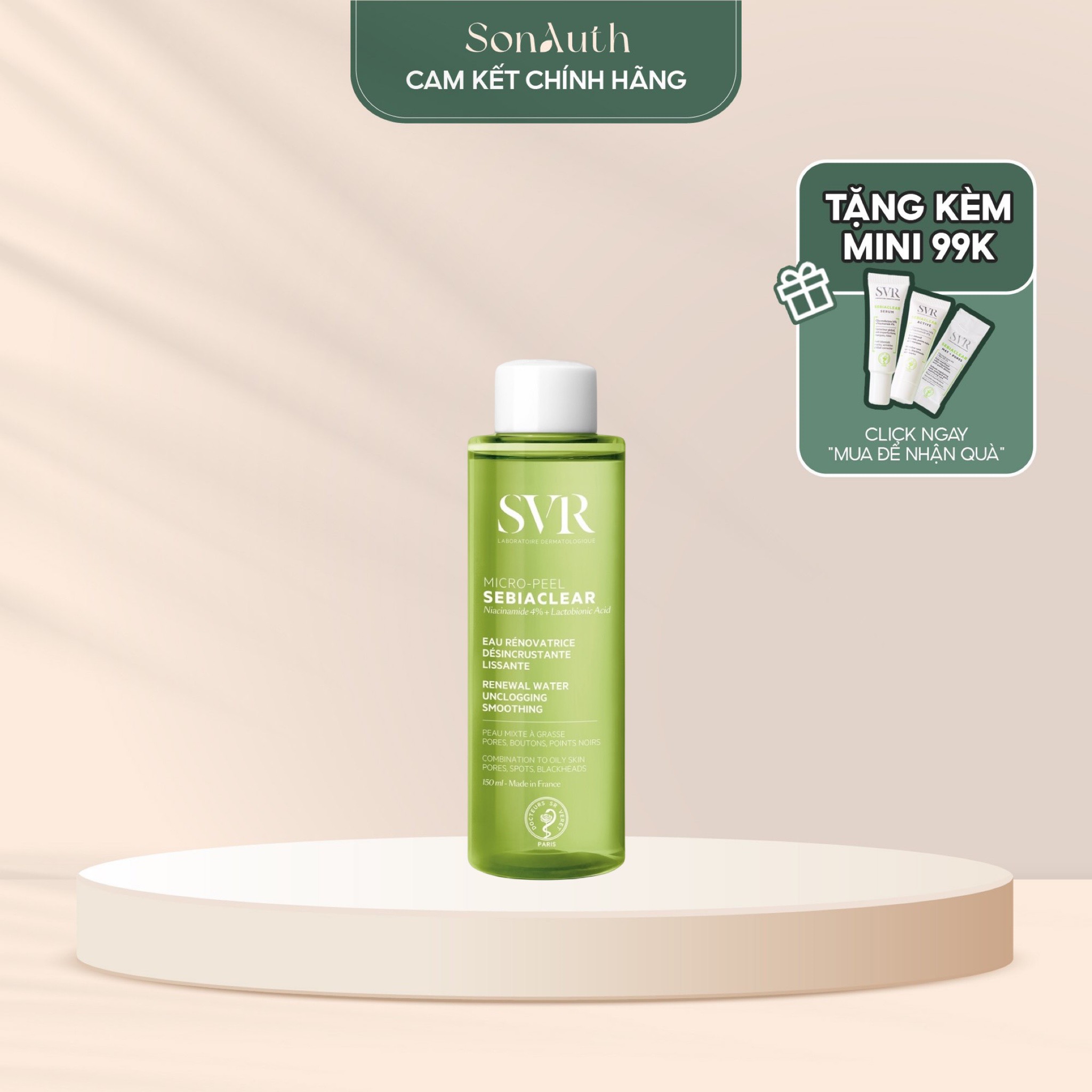 Nước hoa hồng giảm mụn svr sebiaclear micro peel 150ml