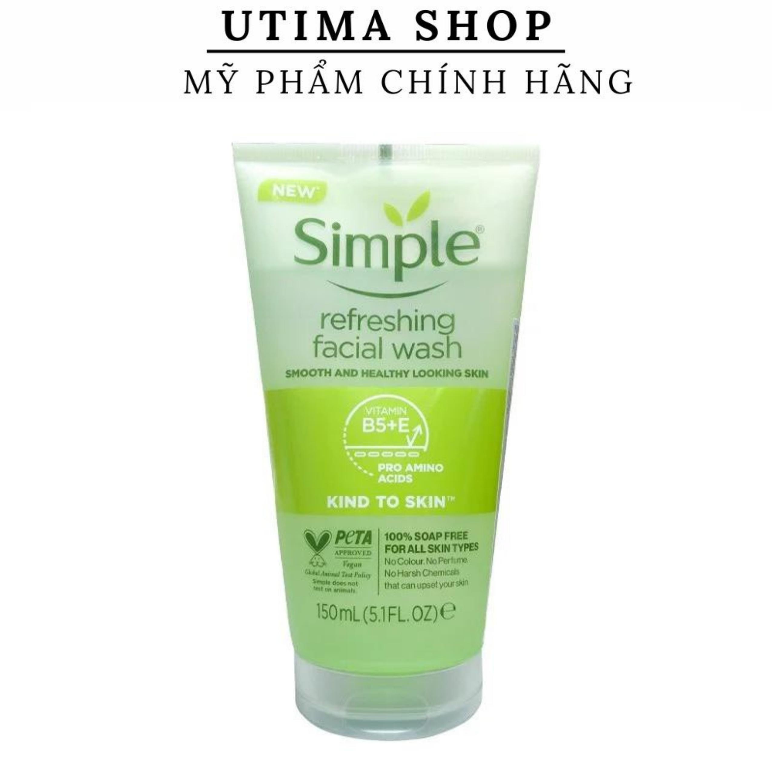 Sữa Rửa Mặt SIMPLE Dạng Gel Giảm Mụn, Dịu Nhẹ Da Kind To Skin Refreshing Facial Wash Gel 150ml - utima shop