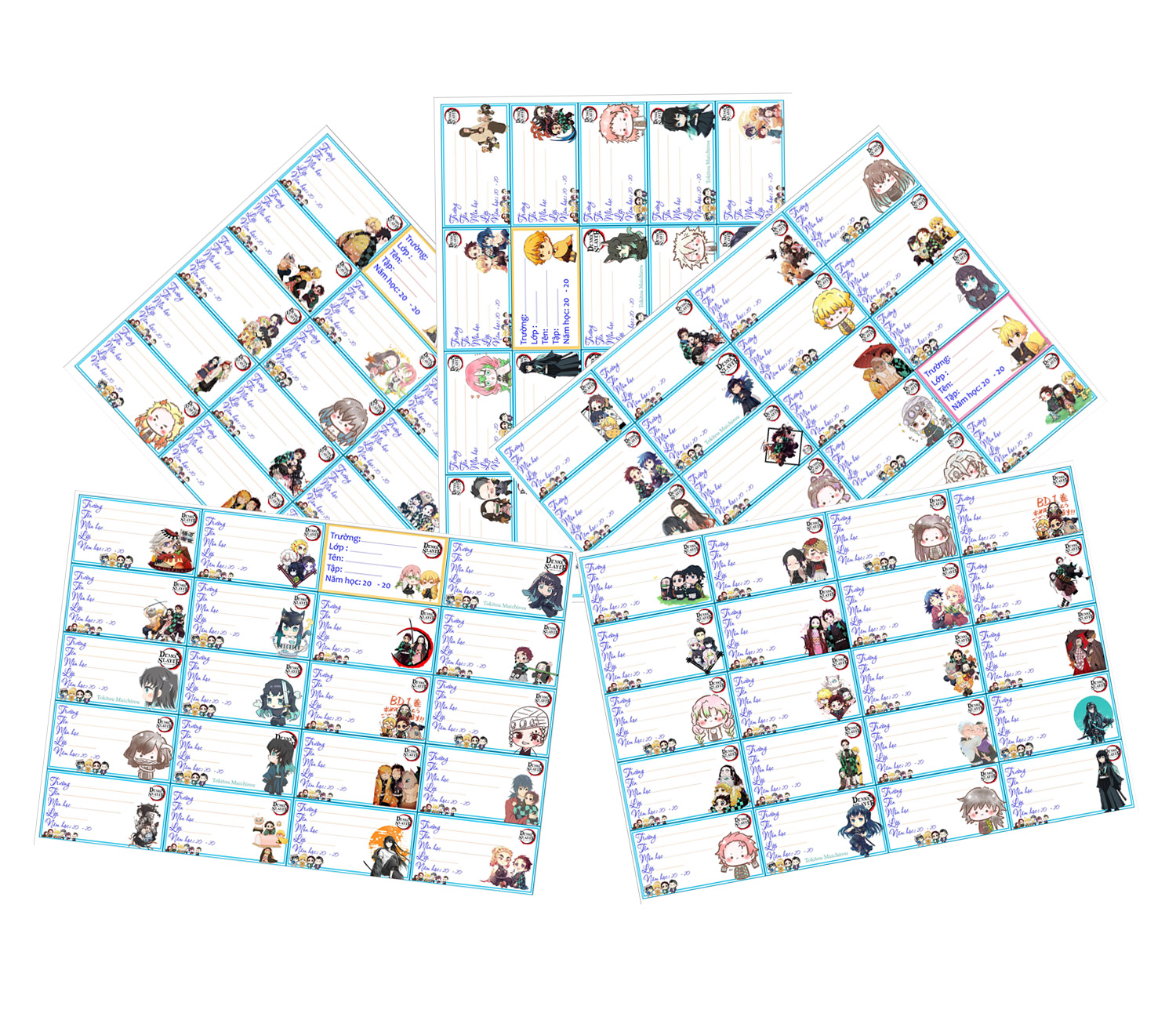 Nhãn vở set 40 đến 100 nhãn Kimetsu no Yaiba hình chibi ANIME MANGA