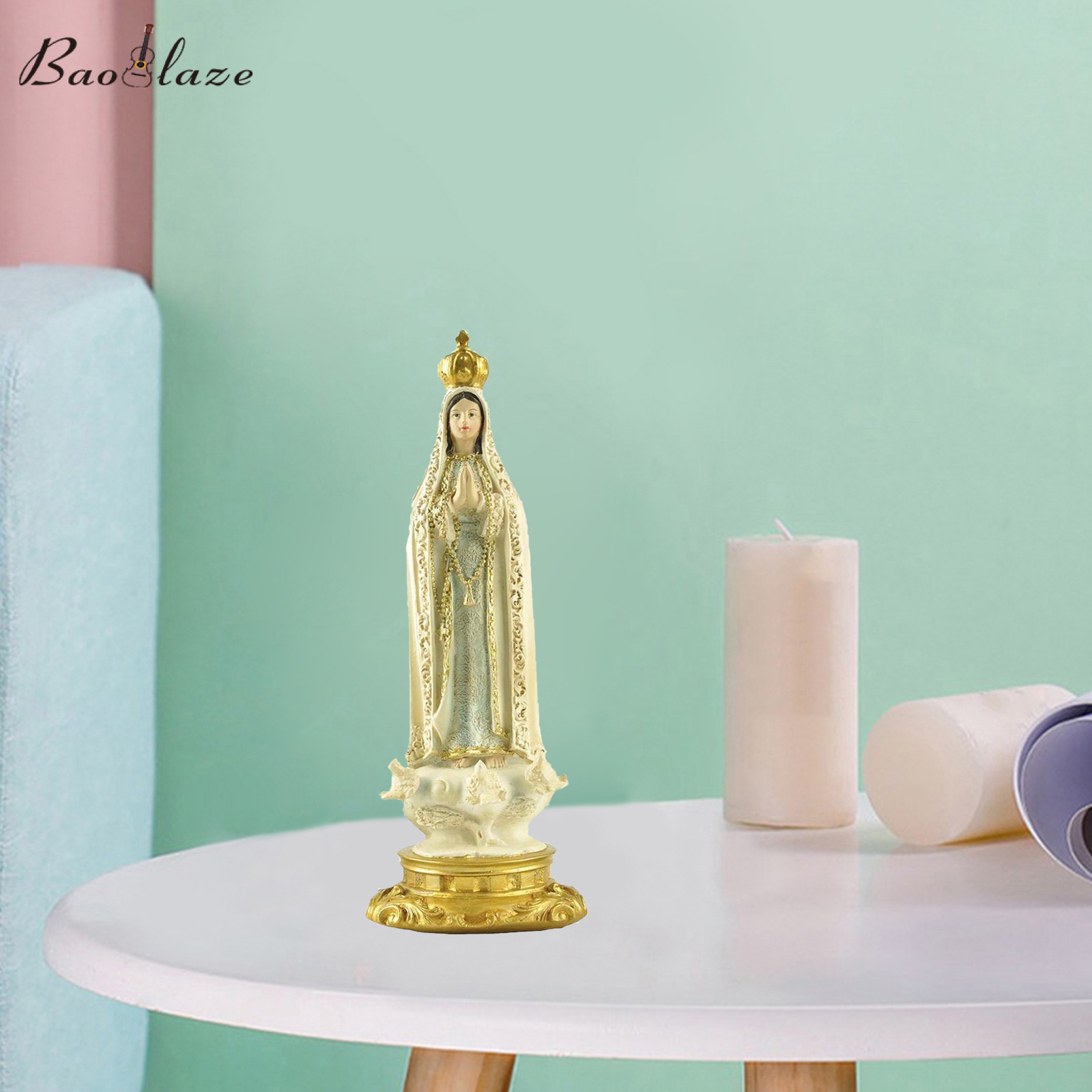 Baoblaze Blessed Virgin Mary Fatima Statue Garden Sculpture Art Decor Catholic Religious Figurine Tabletop Decorative Gift