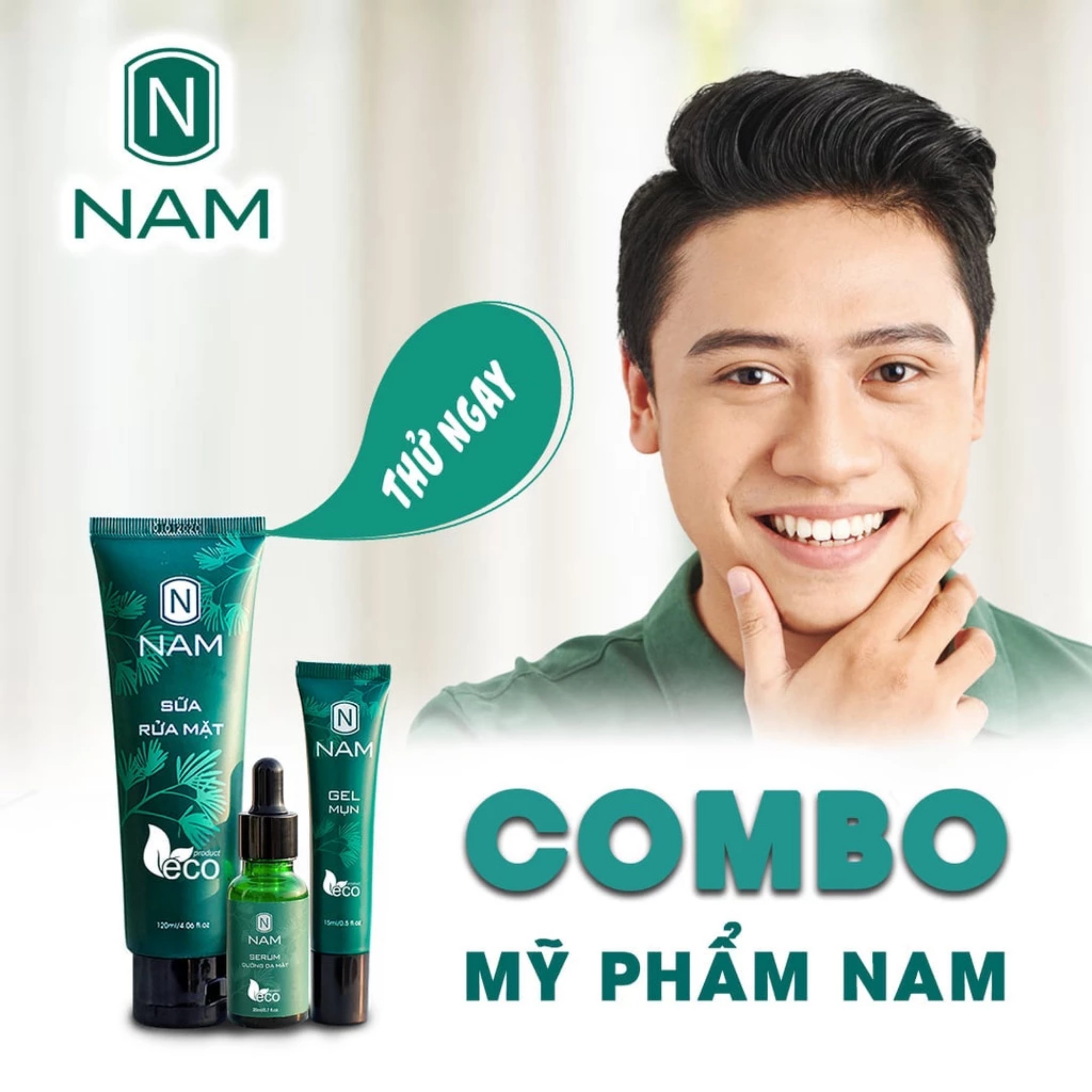 Combo chăm sóc da mặt cho nam ECO Thiên Nhiên Việt 3 sản phẩm Gel mụn 15ml + Serum dưỡng da 20ml + sữa rửa mặt 120ml