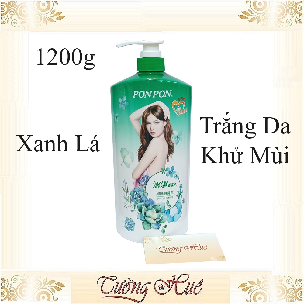 Sữa tắm trắng da, khử mùi pon pon đài loan - 1200g - xanh lá