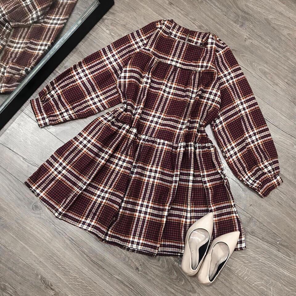 [HCM]ĐẦM BABYDOLL CARO TAY DÀI