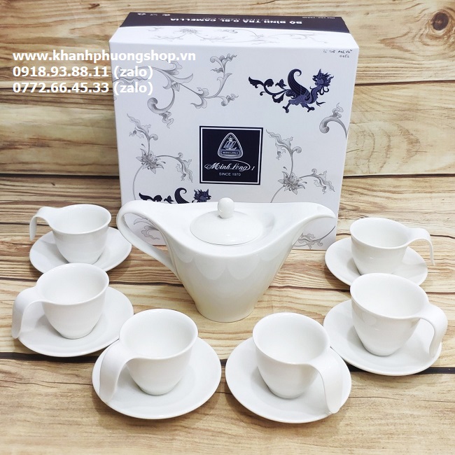 Bộ ấm trà sứ Minh Long chỉ vàng - bộ ấm trà Minh Long chỉ vàng