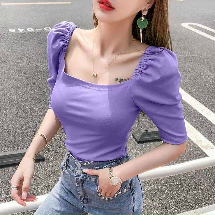 ÁO THUN GÂN LEN TAY PHỒNG CỔ VUỒNG