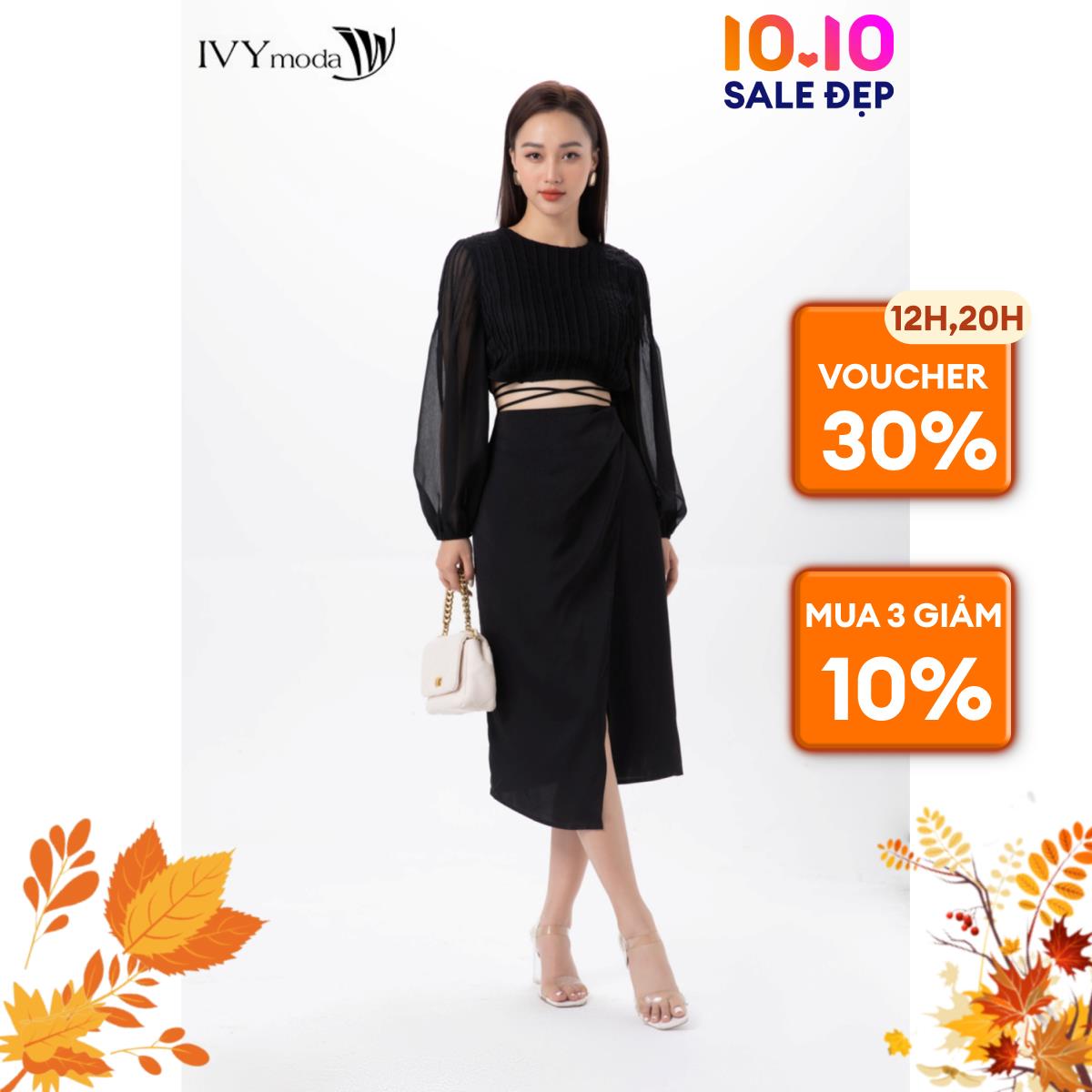 [CHỈ 15.1 - MUA 3 GIẢM THÊM 15%] Áo croptop nhấn dây IVY moda MS 17B9264