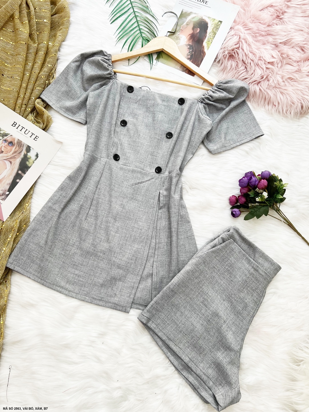 MYDU SHOP - MS 2563 | Set Bộ Cổ Vuông 6 Nút Trước Ngực – Trẻ Trung & Cá Tính Nhẹ Nhàng