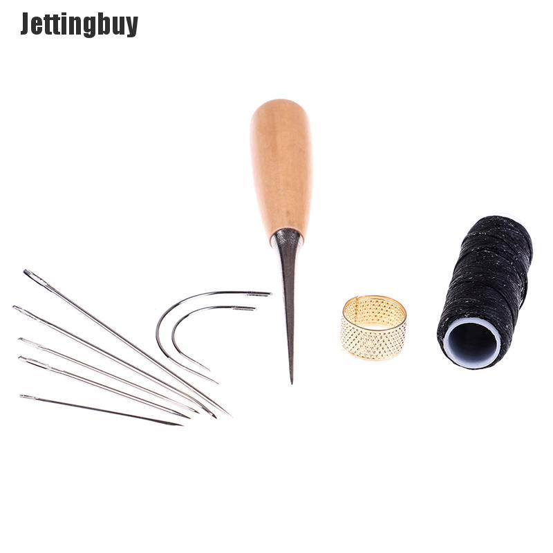 Jettingbuy 10pcs Leather Sewing Needles Stitching Needles Kit Thread Thimbles Shoes Tool
