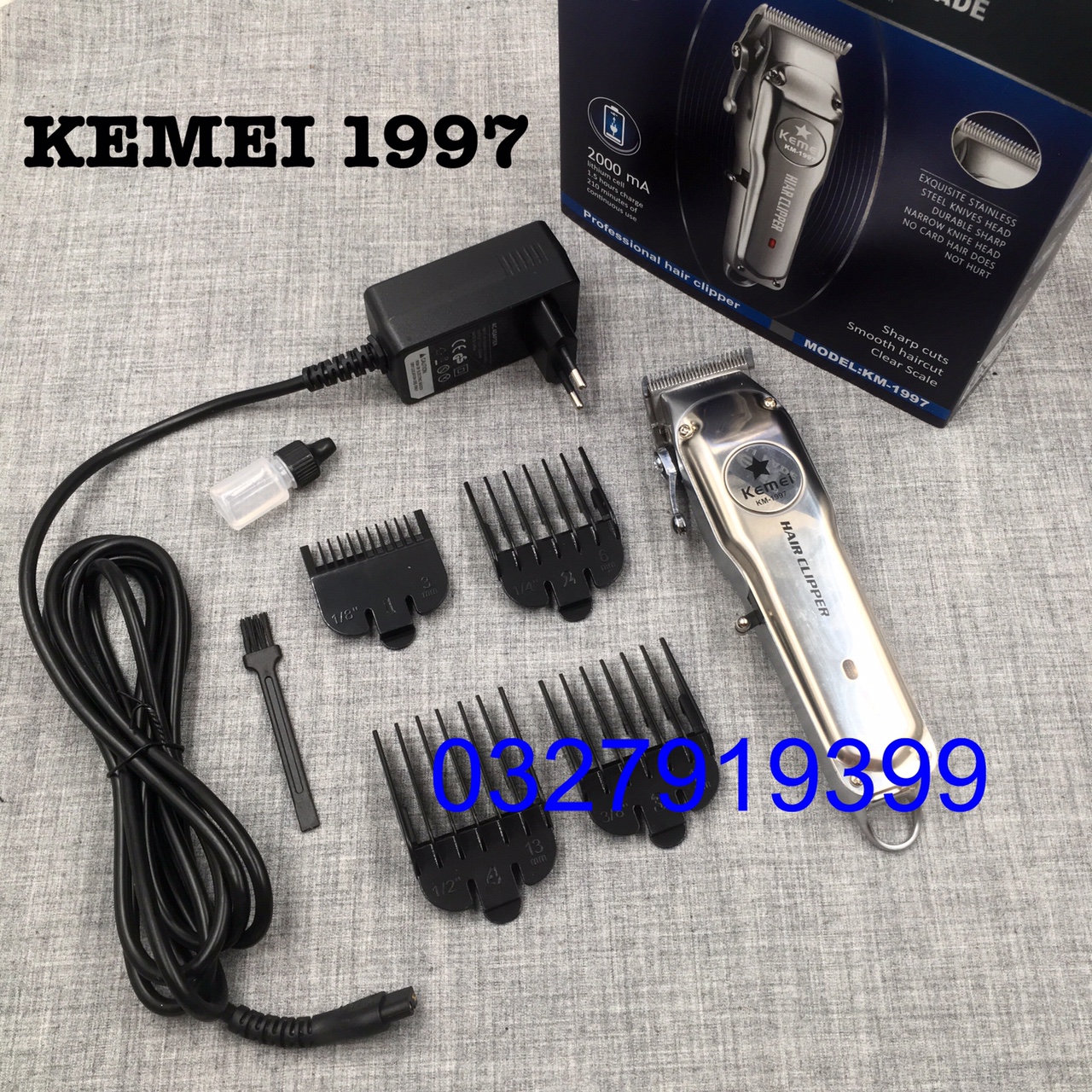 Tông đơ cắt tóc cao cấp KEMEI 1997 với pin Li-ion 2000mAh hoạt động liên tục 3 giờ & công suất 8W cho đường cắt mượt mà và sắc bén
