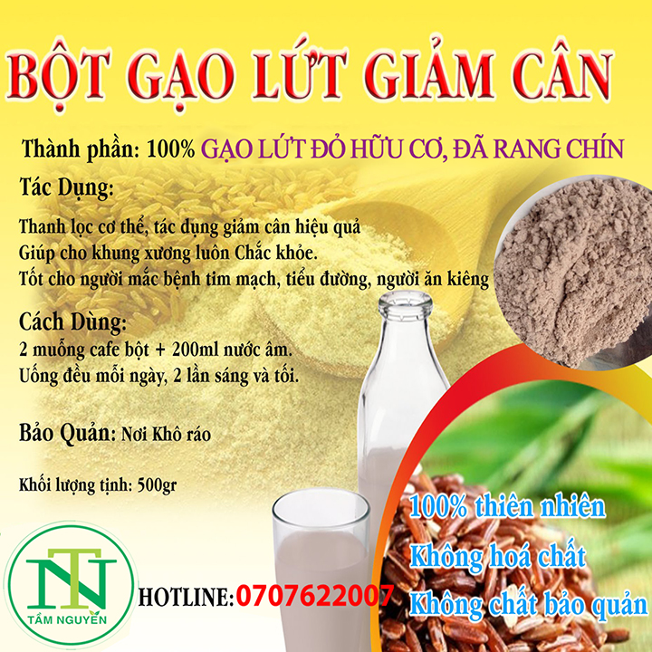 Bột gạo lứt đỏ Organic Việt Nam đã rang 500g