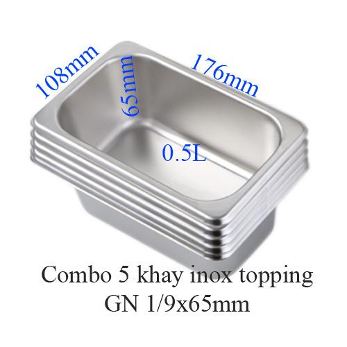 Combo 5 khay inox topping GN 1/9x65mm