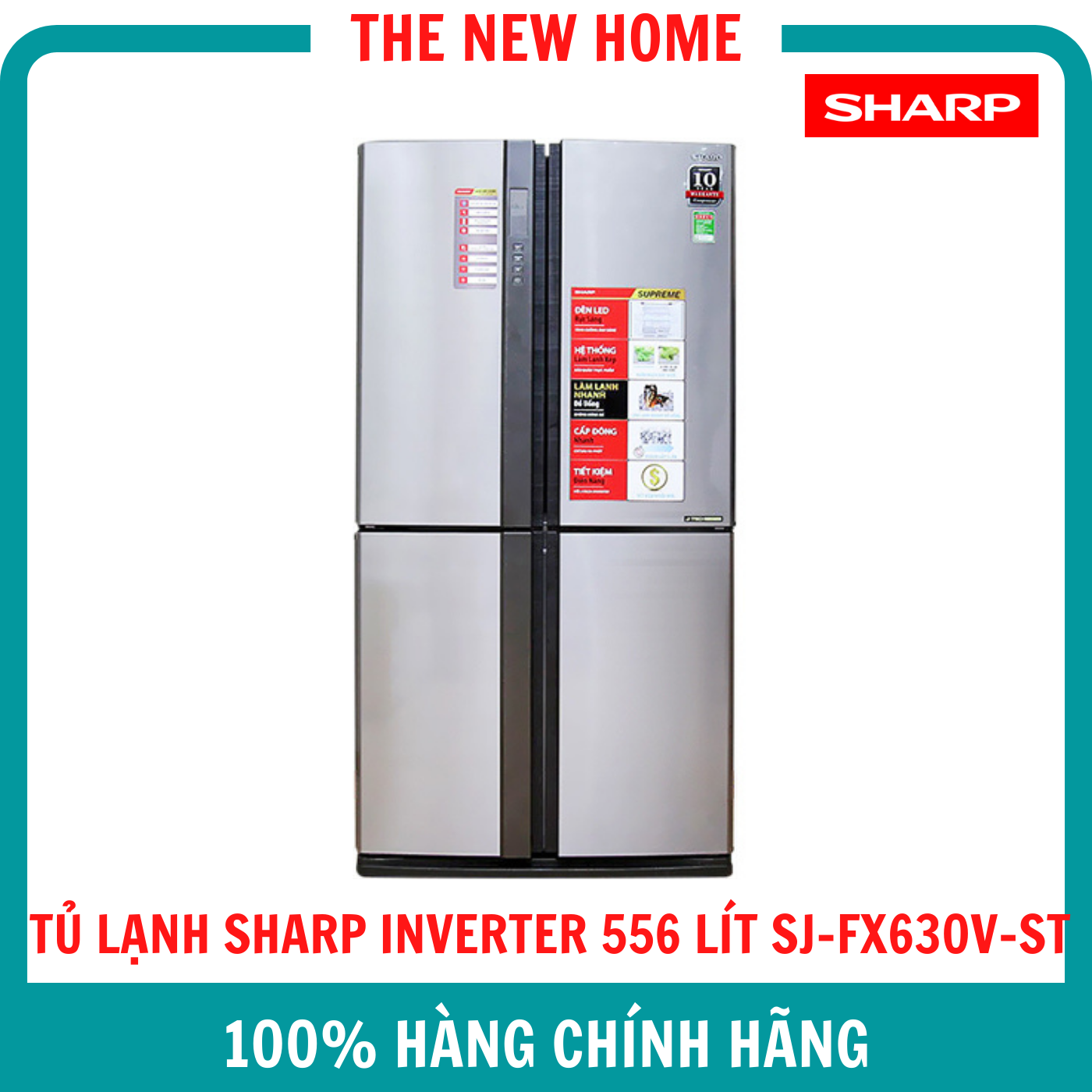 TỦ LẠNH SHARP INVERTER 556 LÍT SJ-FX630V-ST (TỦ LẠNH DOUBLE FRENCH - PREMIUM 626L) - Hàng Chính Hãng (Chỉ Giao Khu Vực Hà Nội)