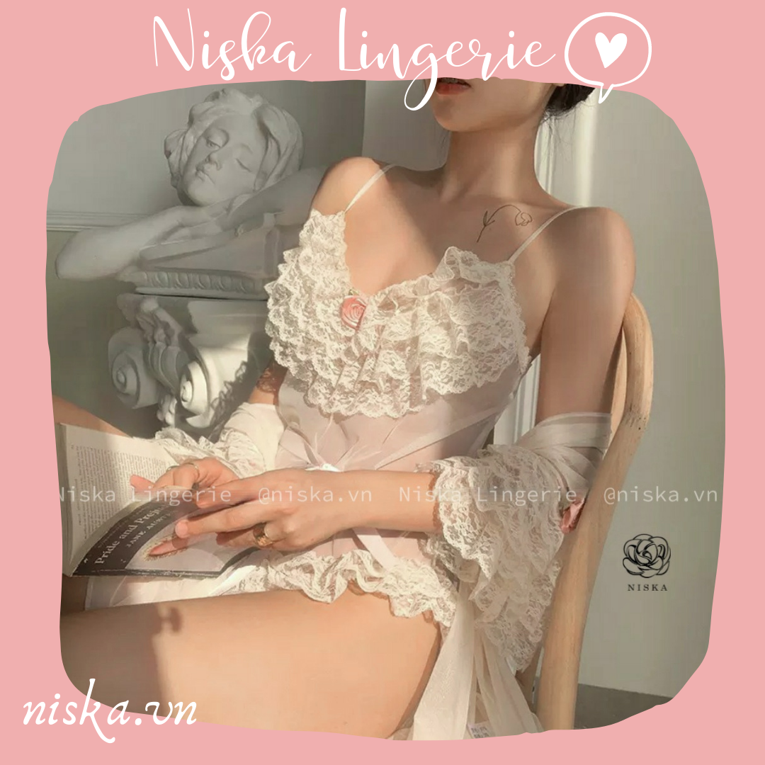 Set bodysuit và choàng ren - Mã D238