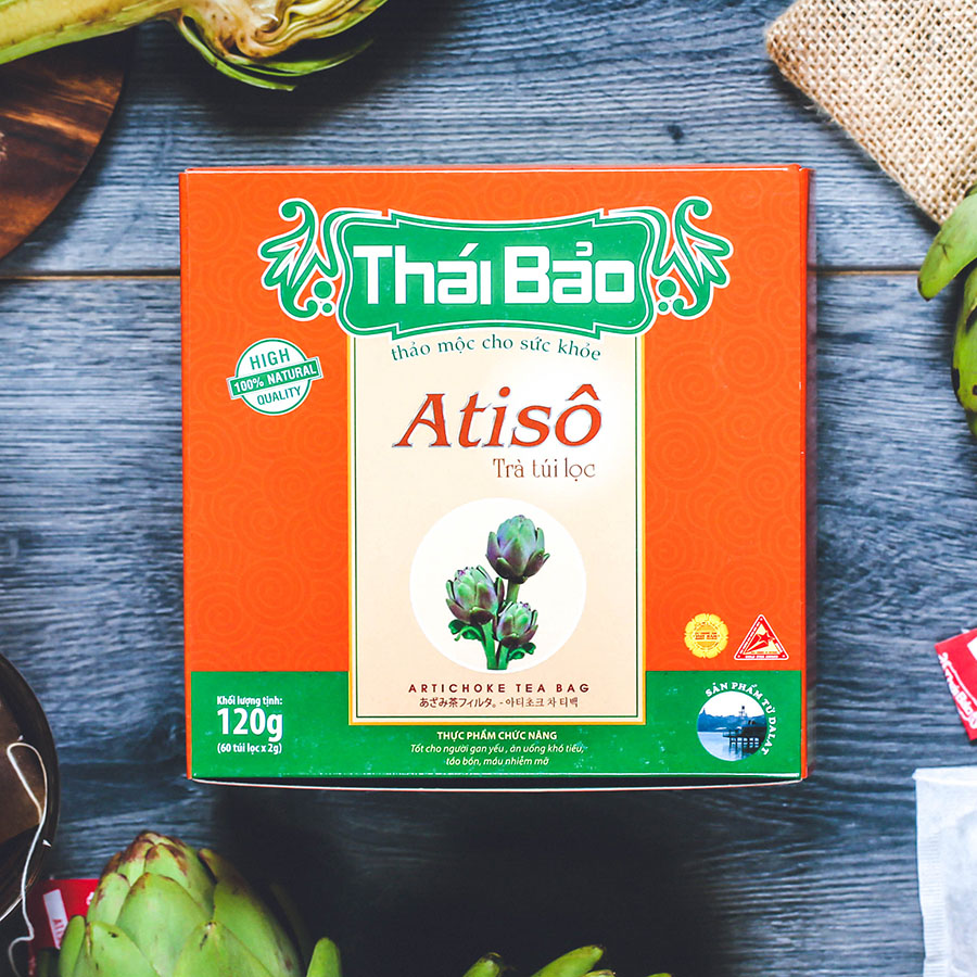 Trà atisô túi lọc Thái Bảo, 60 tép, hộp, mẫu truyền thống