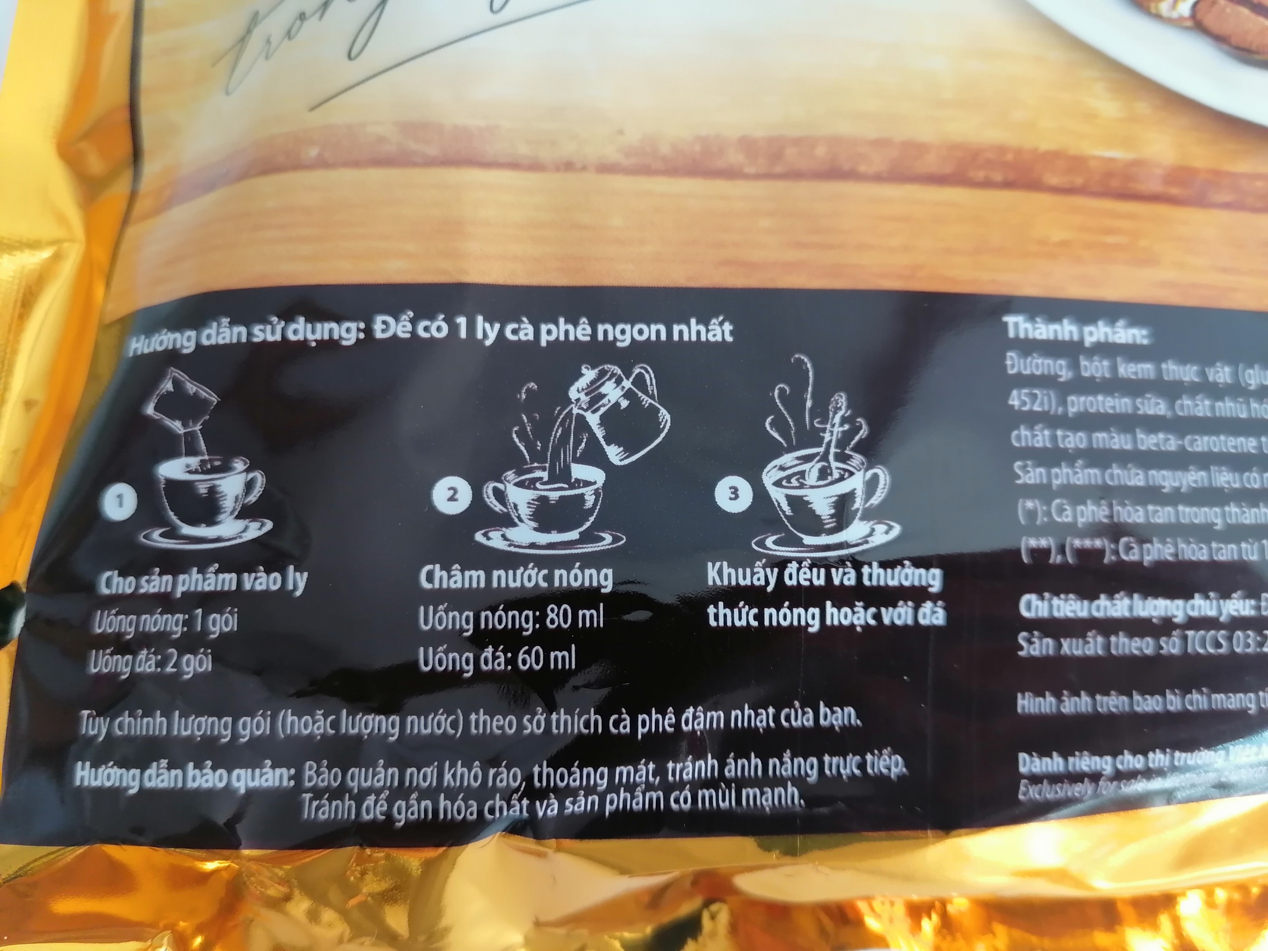 [TÚI LỚN 800g (40 gói x 20g)] CÀ PHÊ SỮA HÒA TAN 3 IN 1 [VN] VINACAFE Café Gold Original