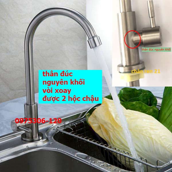 [HCM][VÒI TRÒN NƯỚC MẠNH] Vòi Rửa Chén Bát Lạnh Inox 304 quay 360 độ dùng cho 2 hộc chậu N5002 Fotar