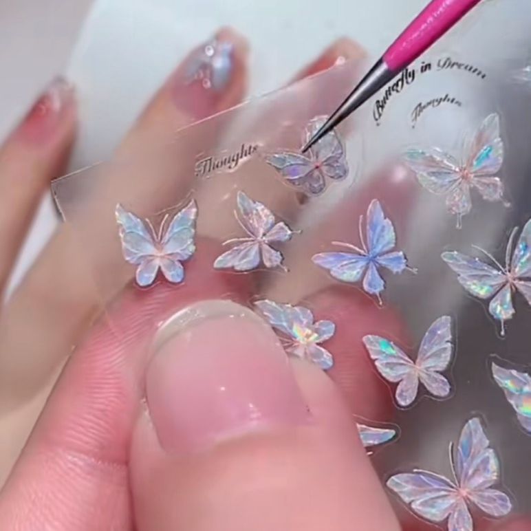 Miếng dán hình cánh bướm lụa 5D - sticker trang trí móng tay đẹp lạ