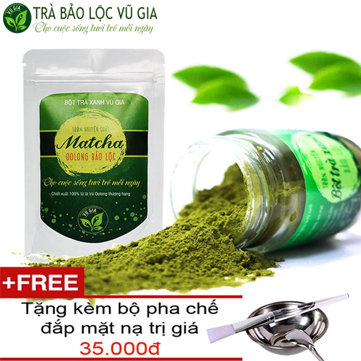 Combo Matcha Oolong Sấy Lạnh (50g/túi) + Bột Trà Xanh 100g - Nguyên Chất Vũ Gia + Tặng Bộ Pha Chế Đắp Mặt Nạ - Tắm trắng dưỡng da hiệu quả, tăng sức đàn hồi cho da, sạch nhờn đẹp da - Đã được kiểm nghiệm y tế