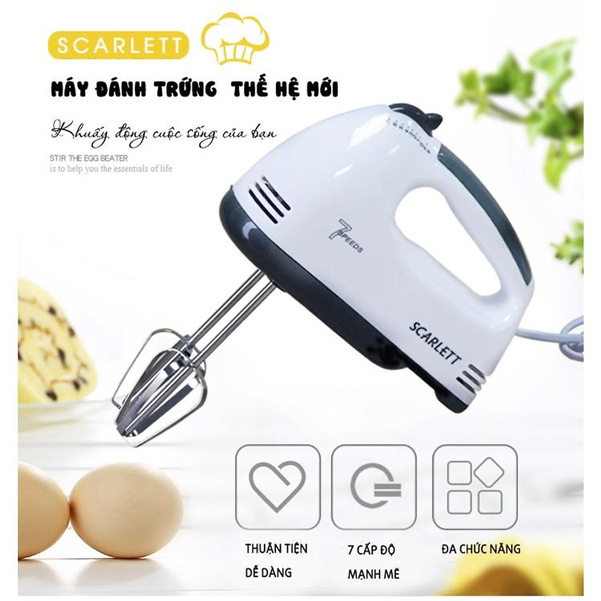 Máy Đánh Trứng Cầm Tay Mini 7 Cấp Độ Công Suất 180w - Tiện Lợi An Toàn Sử Dụng Trong Nhà Bếp.