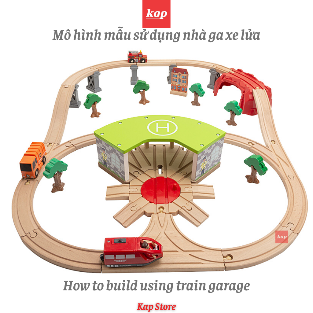 Nhà ga xe lửa, phụ kiện kết nối mô hình đường ray xe lửa gỗ