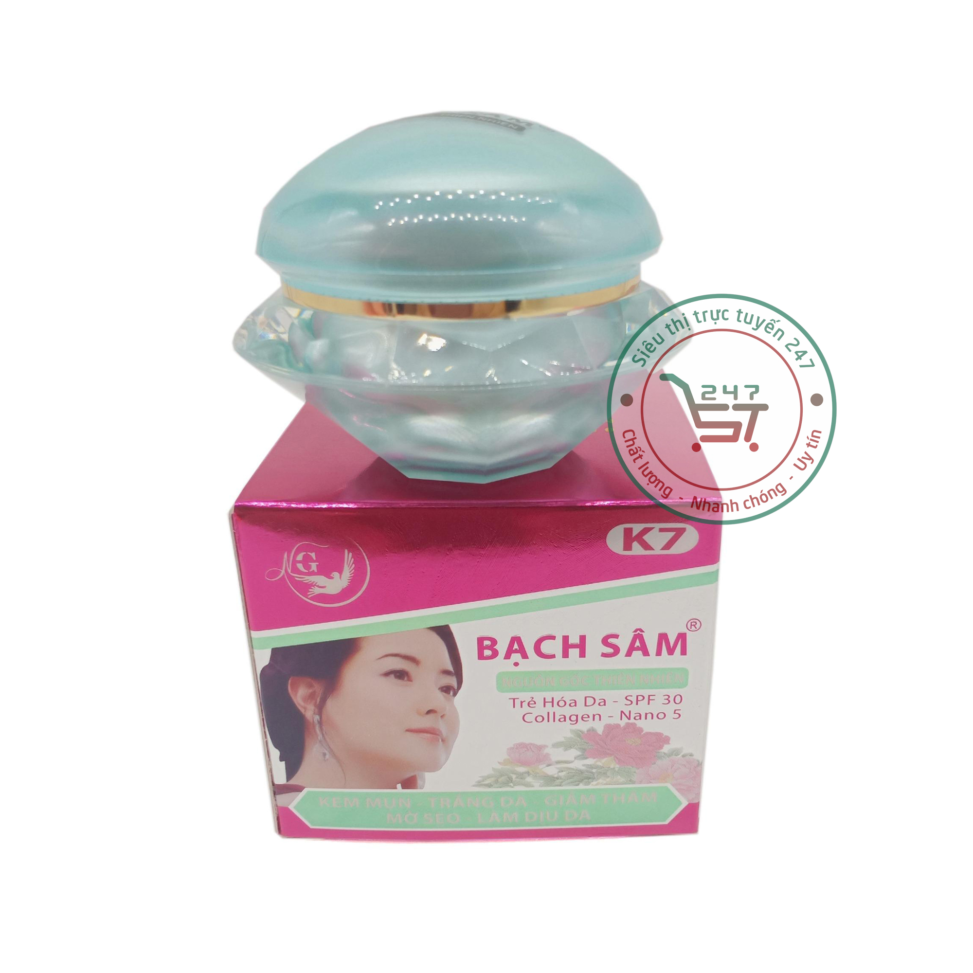 Kem Mụn dưỡng Trắng da Xóa thâm Liền sẹo Chống dị ứng Bạch sâm K7 25g (Tím Xám)