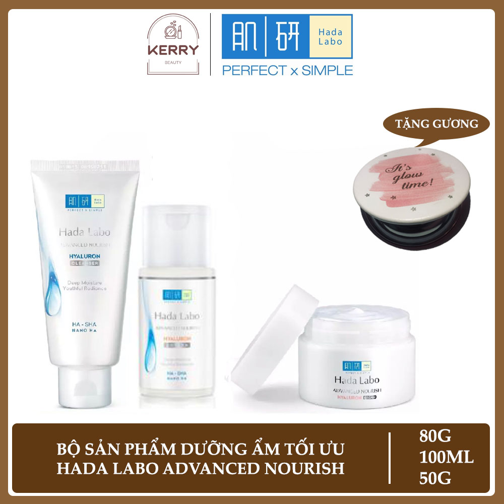 Bộ 3 sản phẩm Hada Labo Advanced Nourish (Kem rửa mặt 80g + Dung dịch dưỡng da thường 100ml + Kem dưỡng 50g)