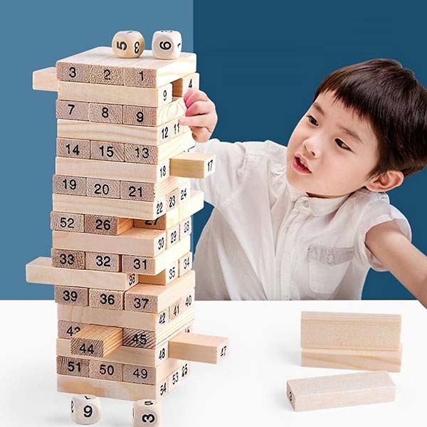 BỘ ĐỒ CHƠI RÚT GỖ WISS TOY (Gồm 49 thanh gỗ và 4 xúc xắc)