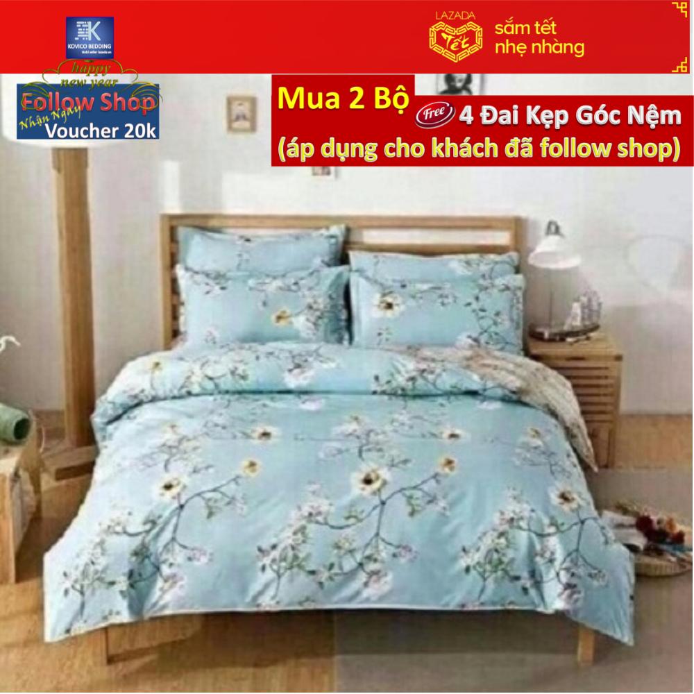 (FreeShip MAX) Bộ chăn ga gối poly Hoa dây 1m6x2m