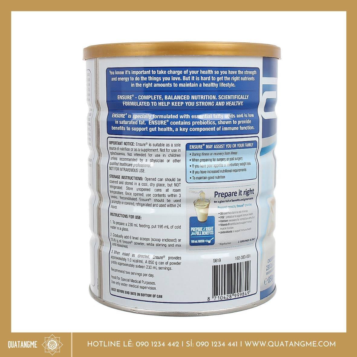 Sữa bột Ensure Úc Complete balanced nutrition 850g của Abbott