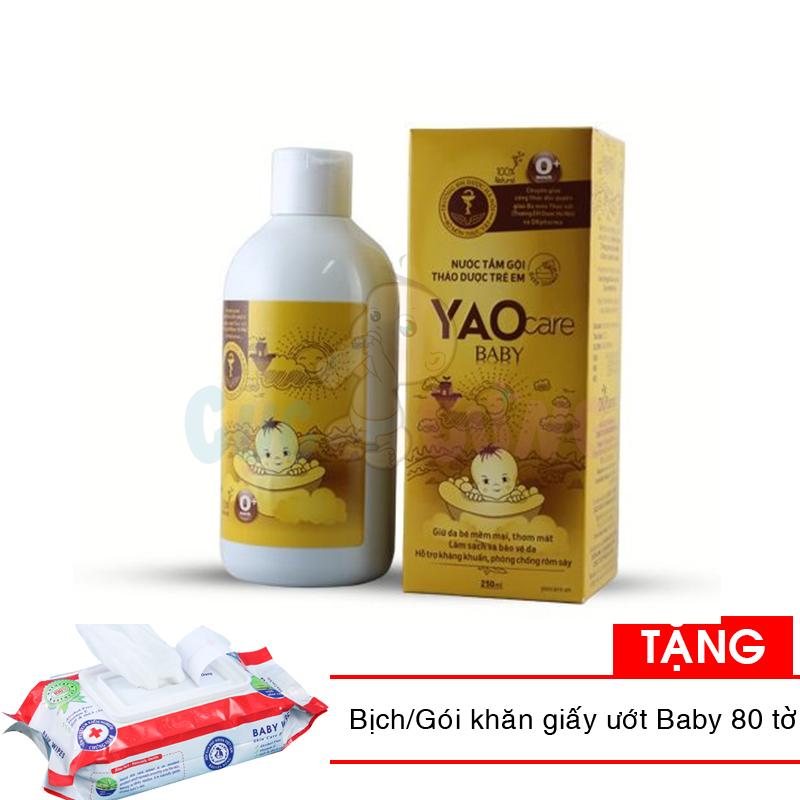 Nước tắm gội thảo dược YAOCARE baby cho bé sơ sinh 0+ 250ml TẶNG 1 bịch