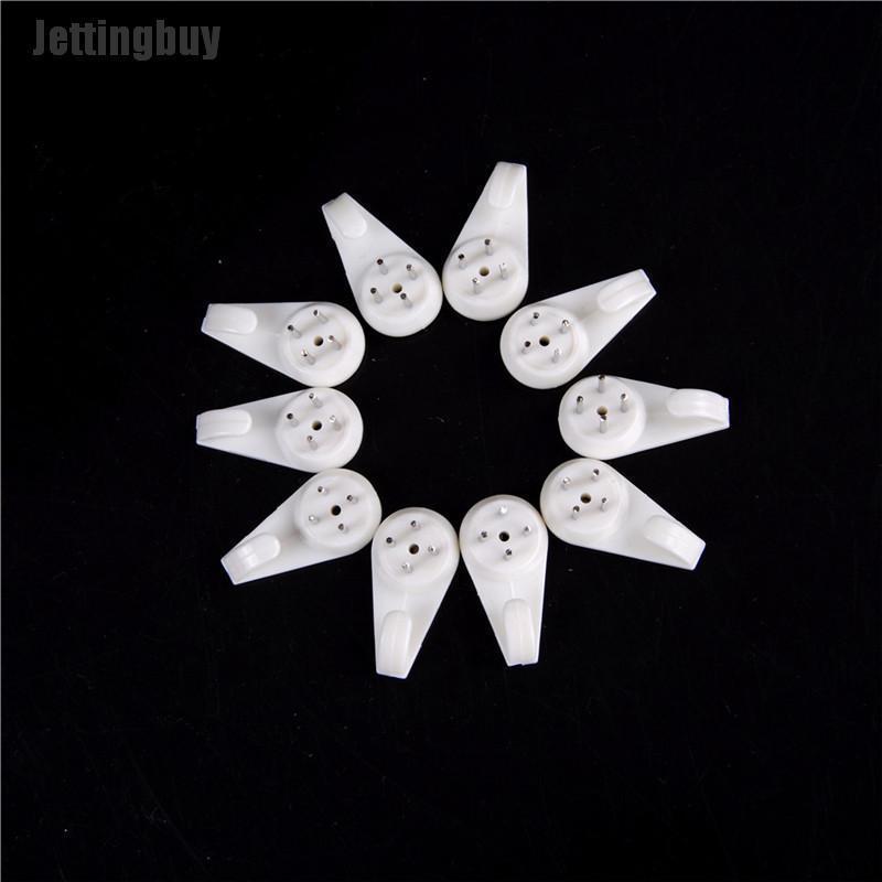 Jettingbuy 10pcs White Plastic Invisible Wall Mount Photo Picture Frame Nail Hook Hangers
