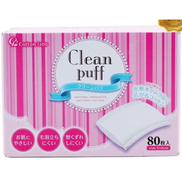 Bông tẩy trang cao cấp số 1 Clean Puff Nhật Bản 80 miếng/ hộp