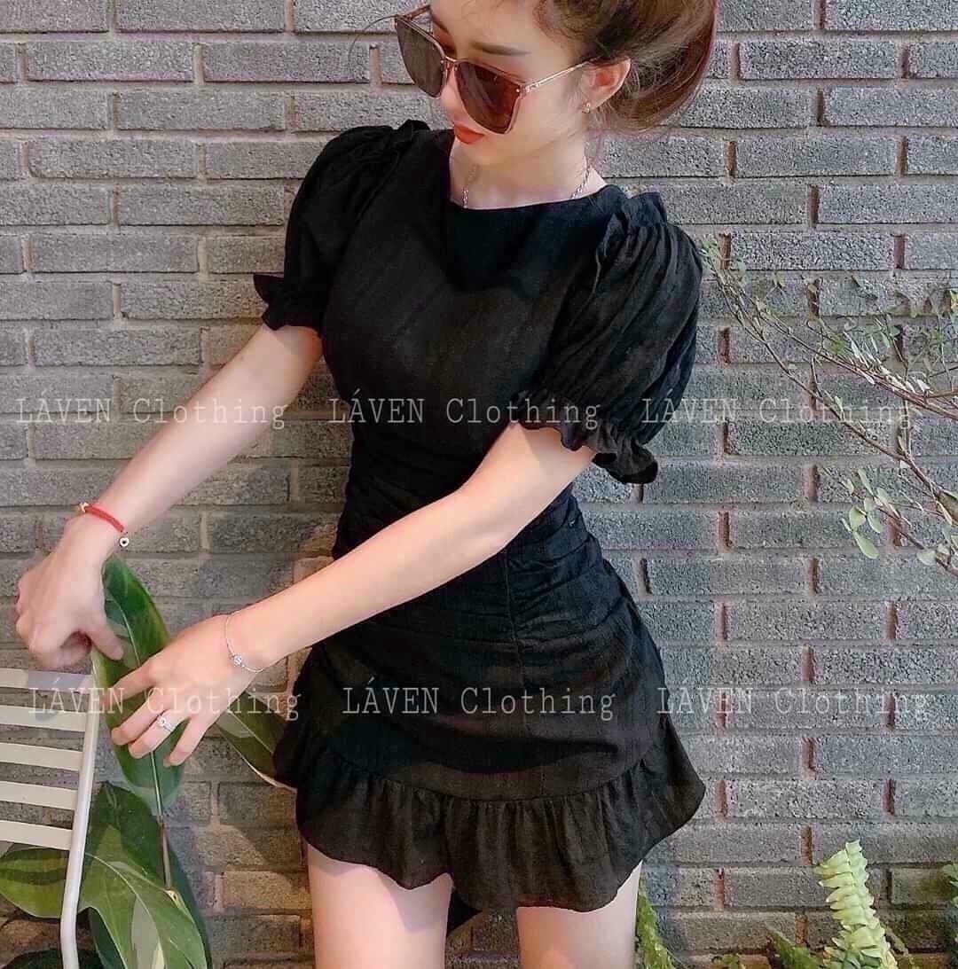 [HCM]Đầm kate ôm body phối tay búp cá tính
