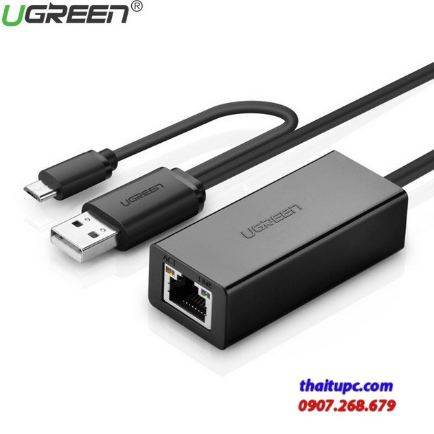 Cáp chuyển đổi usb 2.0 sang lan rj45 100mbps hỗ trợ otg cao cấp ugreen 30219