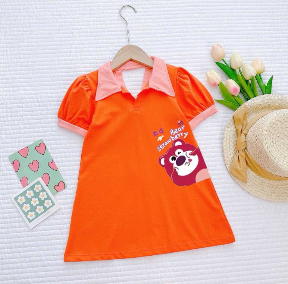 Đầm thun gấu dâu bé gái size 10-40kg